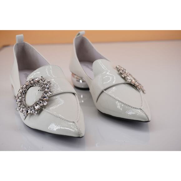 Jeffrey Campbell Viona White Patent Pointy Pump SZ 7 Crystal Buckle Wedding $175 - Picture 3 of 11